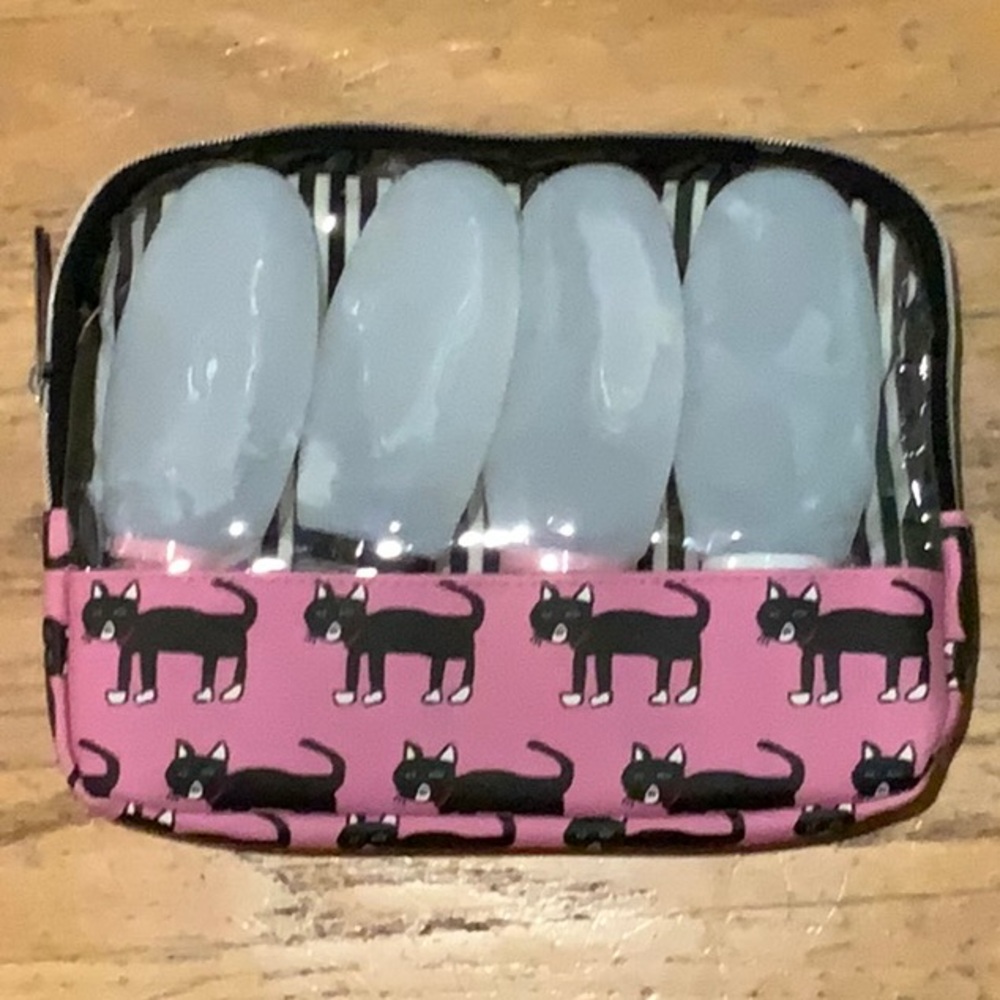 NWT Marc Tetro kitty cat travel bag 4 reusable bottle pack